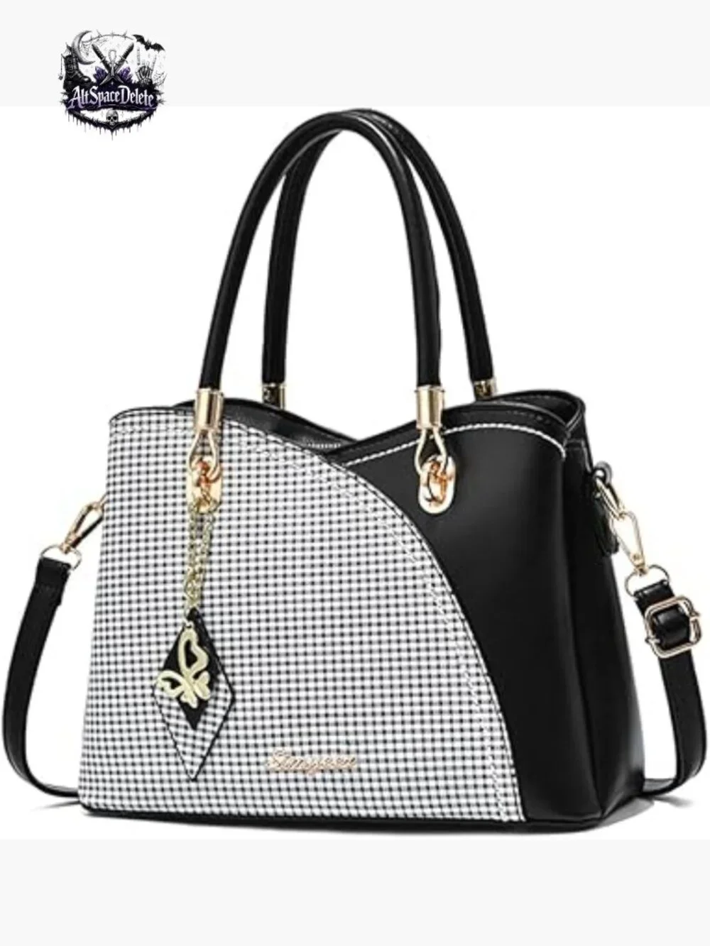 Synthetic Leather Satchel Tote with Adjustable Strap, 3 Compartments